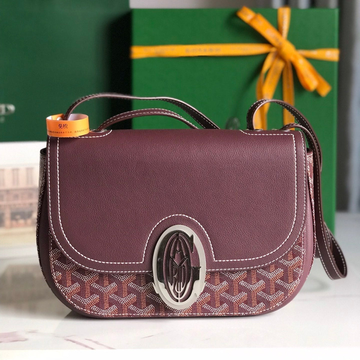233 BAG 25 IN WINE RED CALFKIN AND GOYARDINE CANVAS