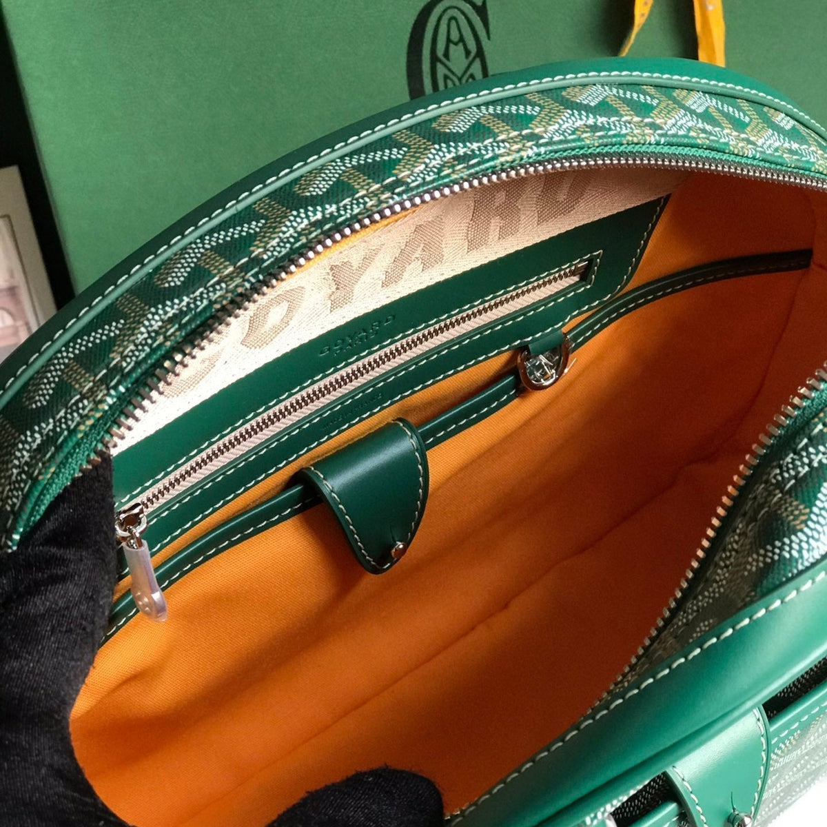SAINT JEANNE BAG 35 IN GREEN GOYARDINE CANVAS AND CALFSKIN