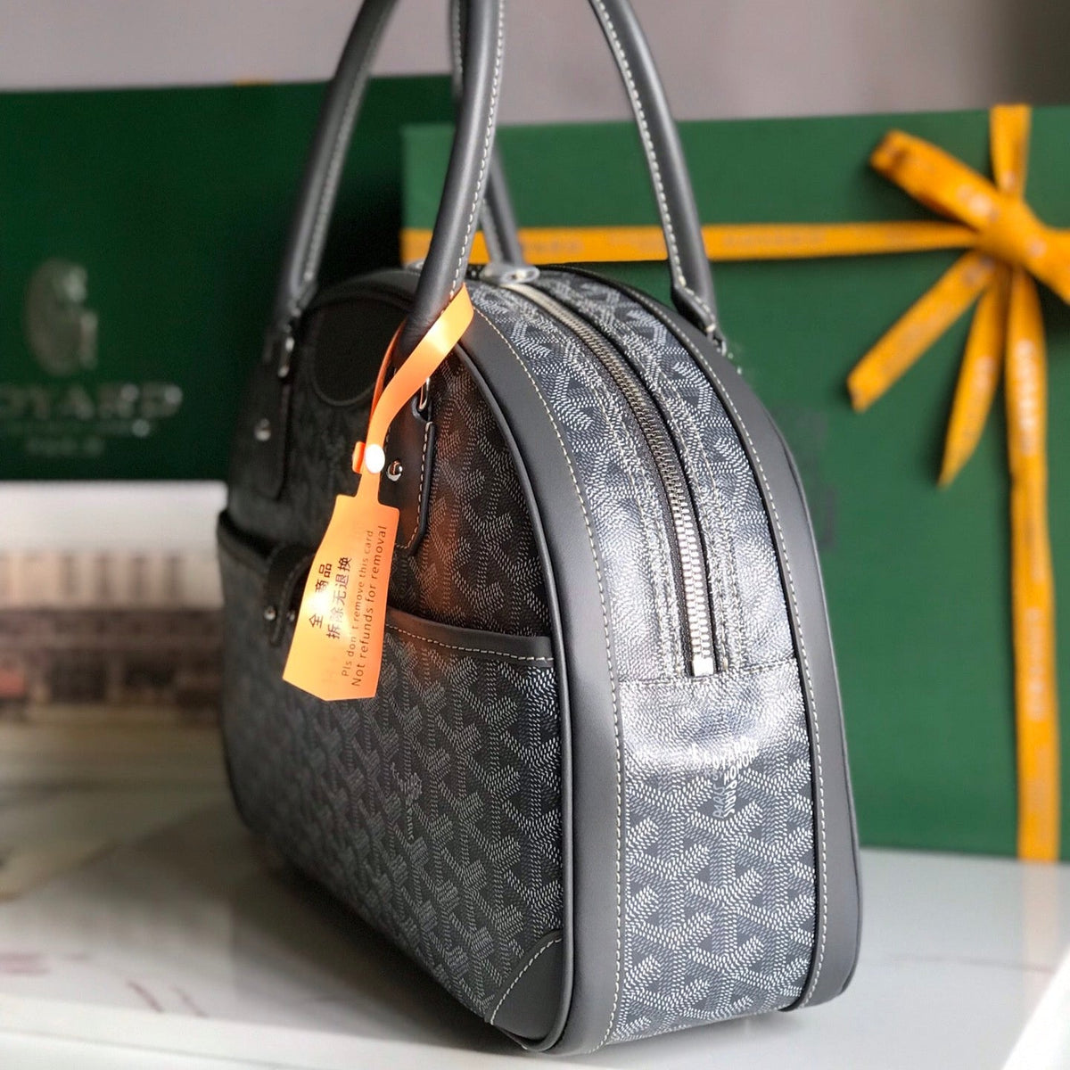 SAINT JEANNE BAG 35 IN GREY GOYARDINE CANVAS AND CALFSKIN