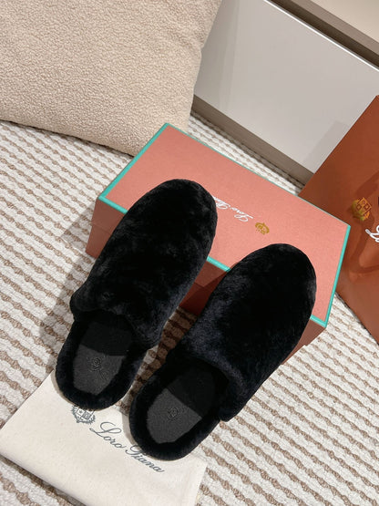 LP NATURAL WINTERCOZY WOOL BLACK SLIPPERS