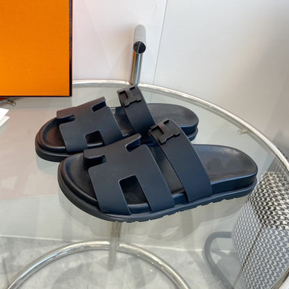 Chypre Sandal Black Leather
