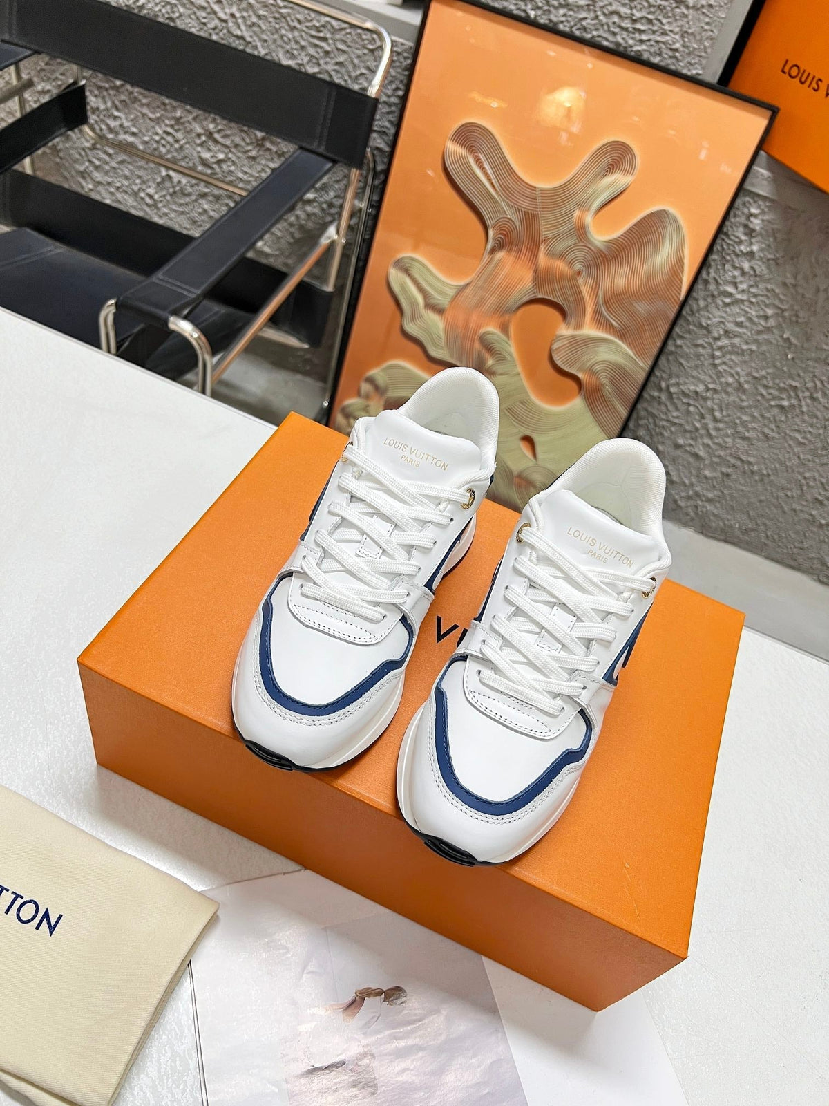 LV WOMEN SNEAKER IN WHITE MIX BLUE CALFSKIN