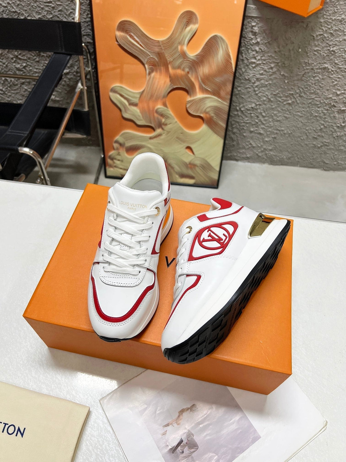 LV WOMEN SNEAKER IN WHITE MIX CHERRY RED CALFSKIN