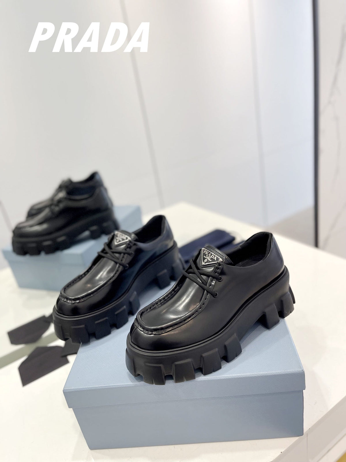 PRA MONOLITH LACE-UP LOAFERS BLACK CALFSKIN