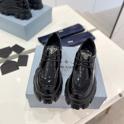 PRA MONOLITH LACE-UP LOAFERS GLOSSY BLACK CALFSKIN
