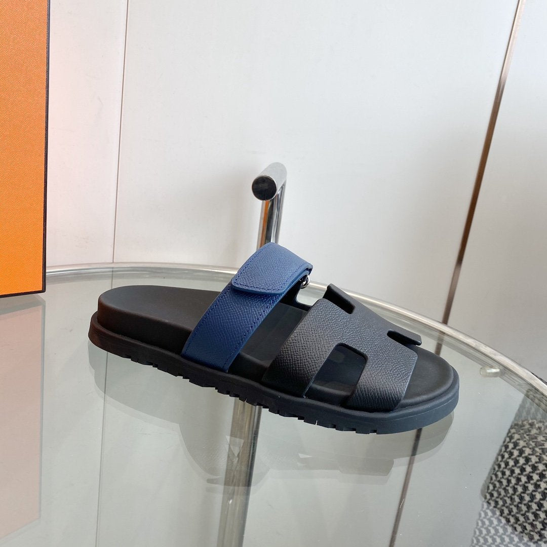 Chypre Sandal Black with blue straps Leather