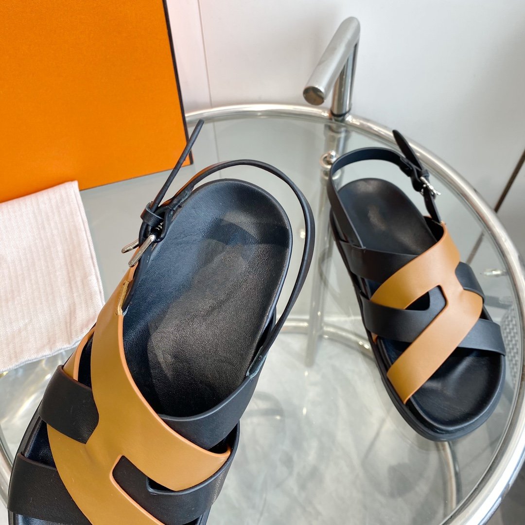 Genius Sandal Slingback Black/Brown Calfskin Leather