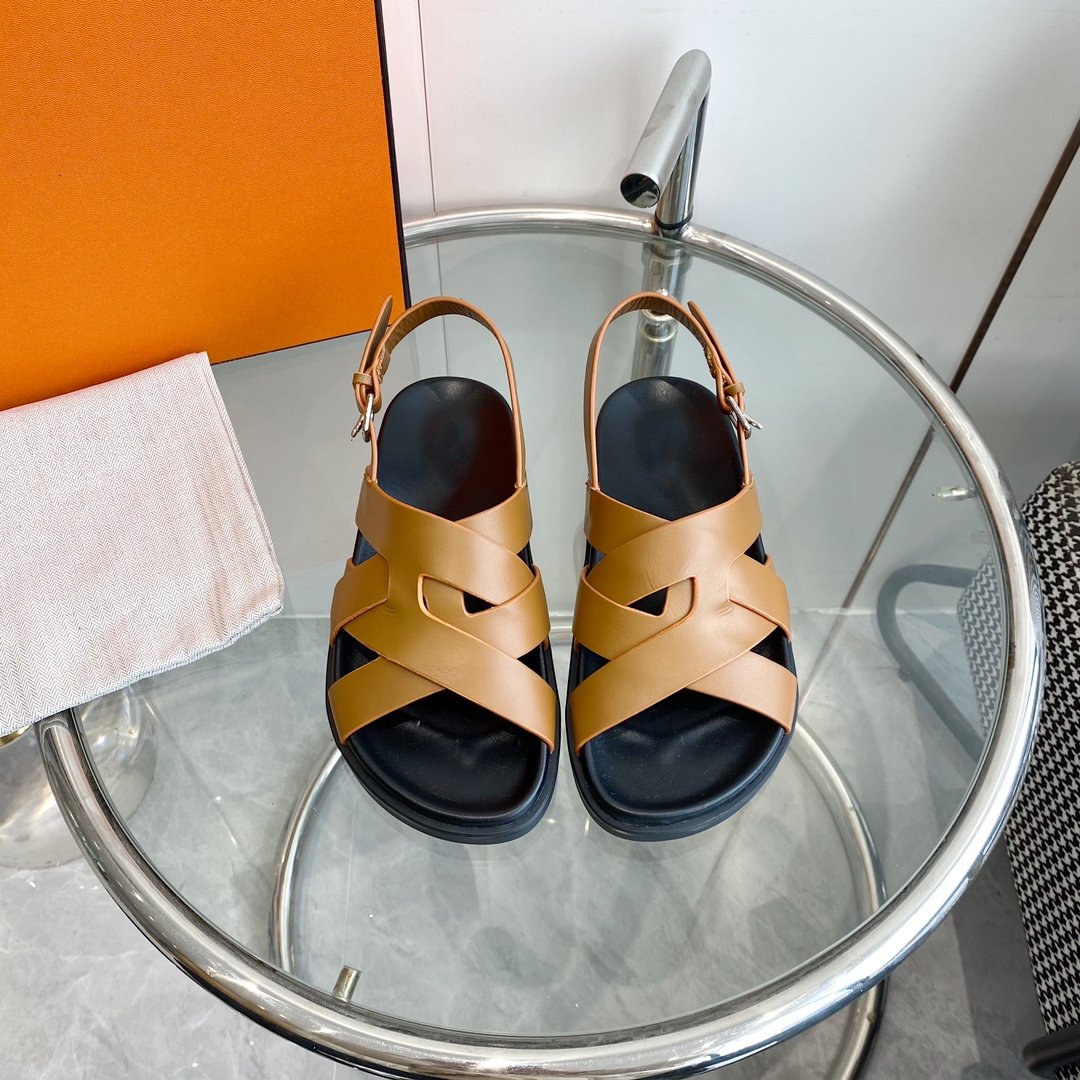 Genius Sandal Slingback Light Brown Calfskin Leather