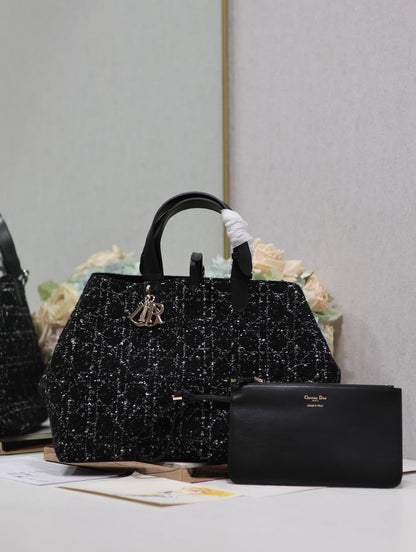 TOUJOURS BAG 37 IN BLACK MIX WHITE CANNAGE TWEED WITH GOLD HARDWARE