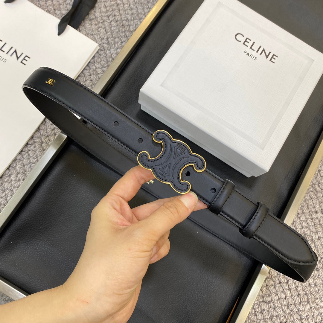 TRIOMPHE BELT 25MM IN BLACK CALFSKIN WITH LEATHER-COVERED BUCKLE