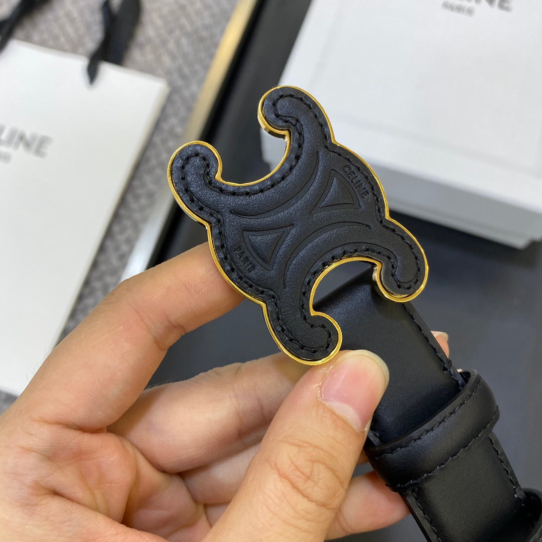 TRIOMPHE BELT 25MM IN BLACK CALFSKIN WITH LEATHER-COVERED BUCKLE