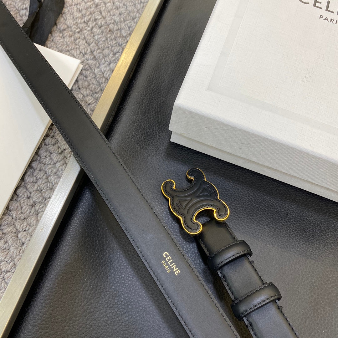 TRIOMPHE BELT 25MM IN BLACK CALFSKIN WITH LEATHER-COVERED BUCKLE