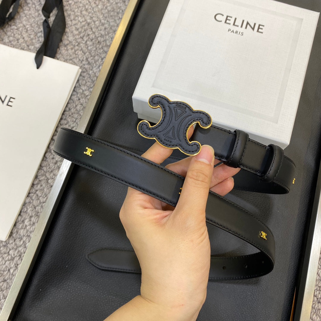 TRIOMPHE BELT 25MM IN BLACK CALFSKIN WITH LEATHER-COVERED BUCKLE