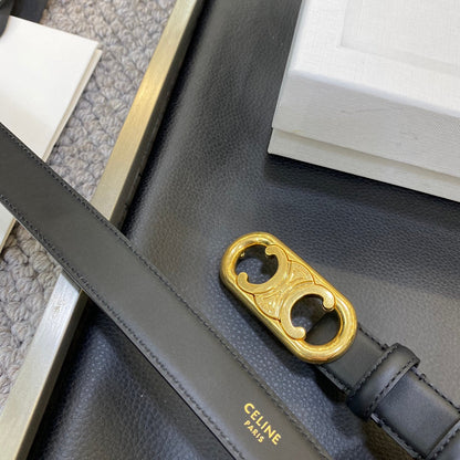TRIOMPHE BELT 25MM IN BLACK CALFSKIN OVAL BUCKLE AND ENGRAVED LOGO