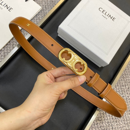 TRIOMPHE BELT 25MM IN BROWN CALFSKIN OVAL BUCKLE AND ENGRAVED LOGO