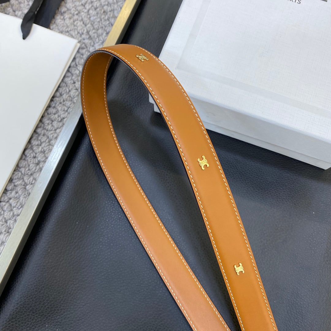 TRIOMPHE BELT 25MM IN BROWN CALFSKIN GOLD BUCKLE GOLD LOGO