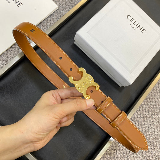 TRIOMPHE BELT 25MM IN BROWN CALFSKIN GOLD BUCKLE GOLD LOGO