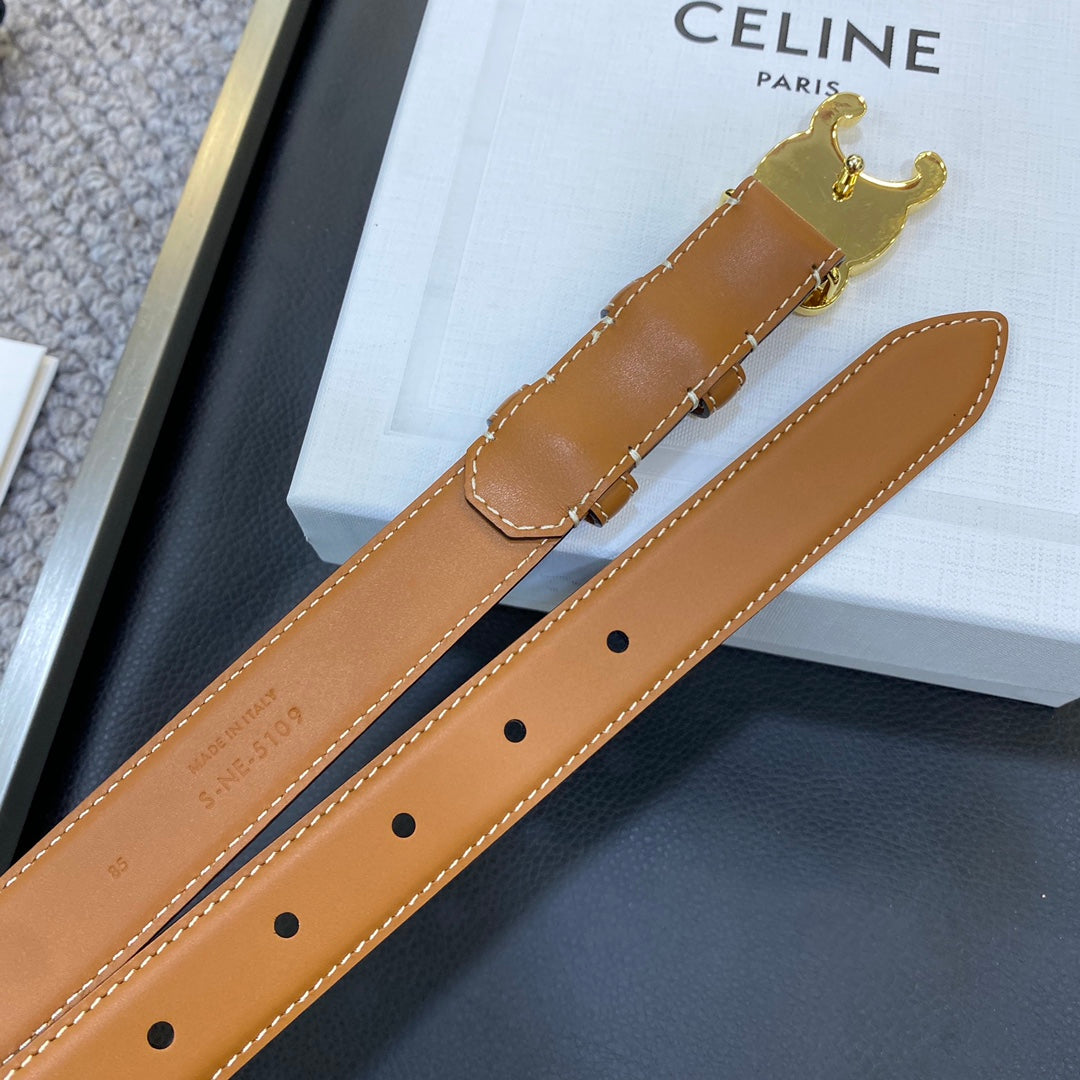 TRIOMPHE BELT 25MM IN BROWN CALFSKIN GOLD BUCKLE GOLD LOGO