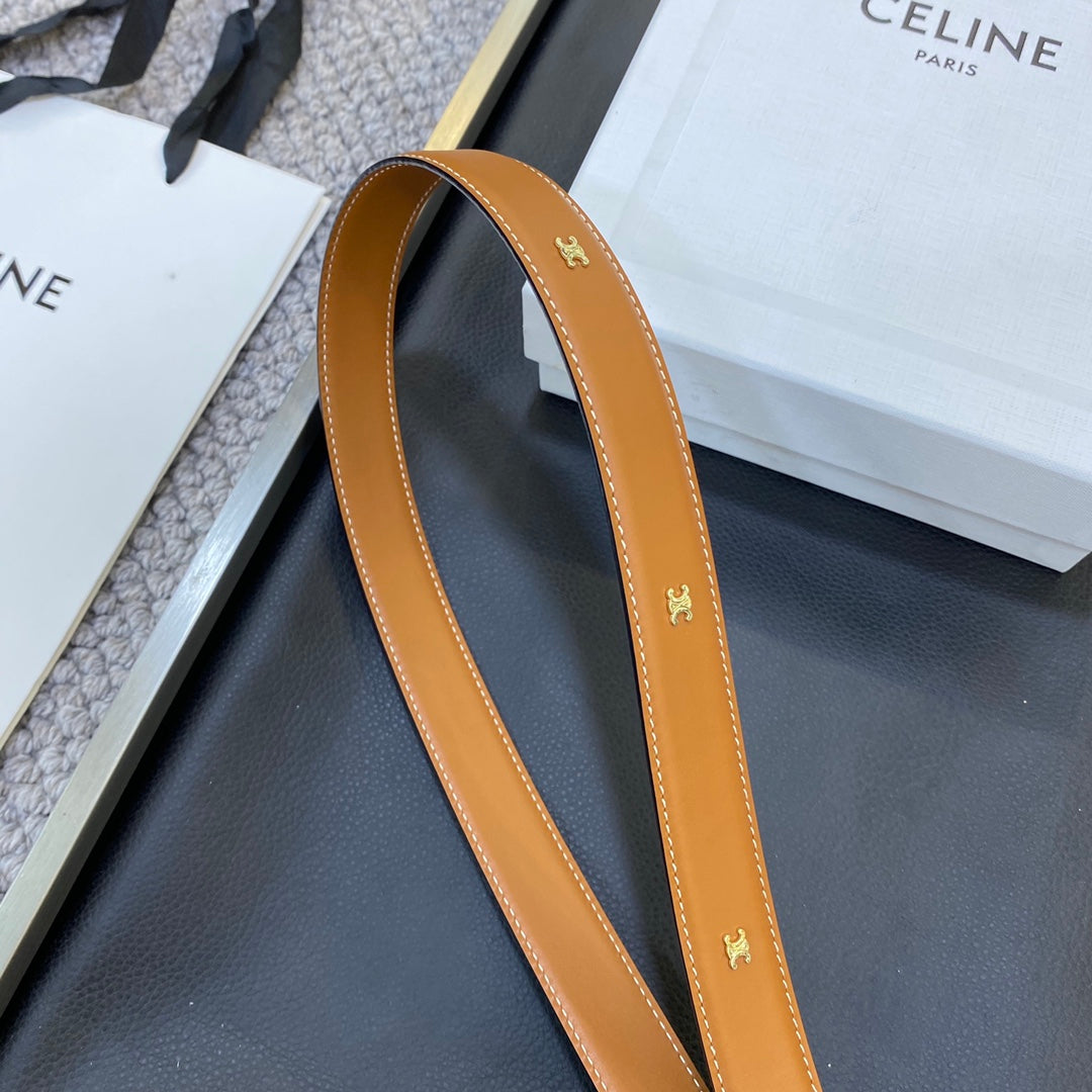 TRIOMPHE BELT 25MM IN BROWN CALFSKIN SILVER BUCKLE GOLD LOGO