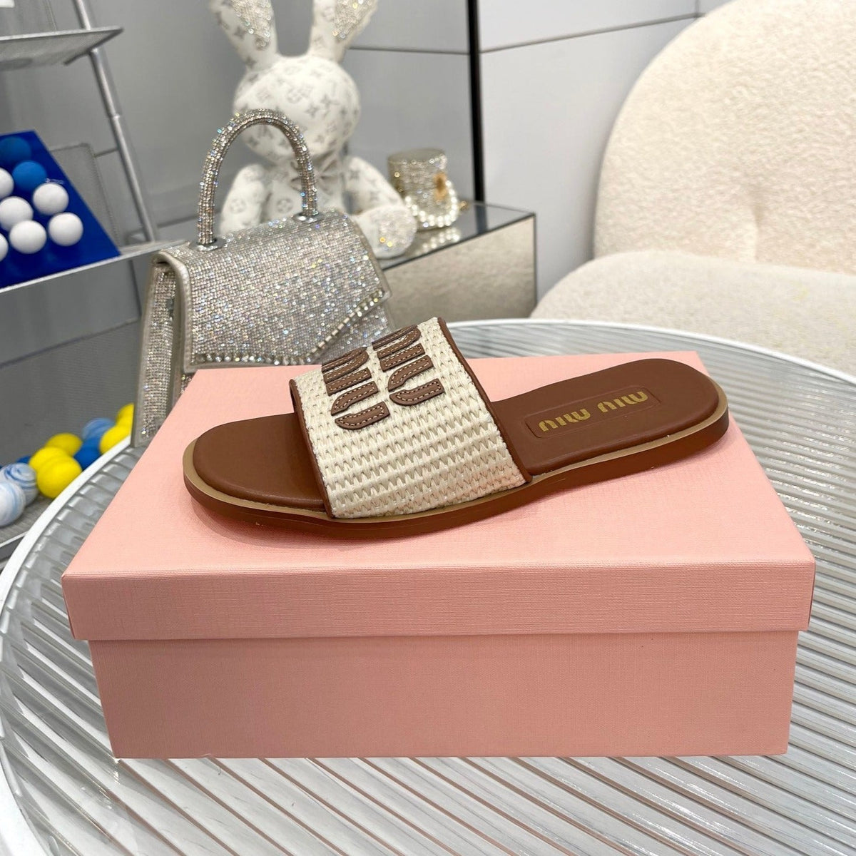 Slippers Brown Leather With Sedge Straps