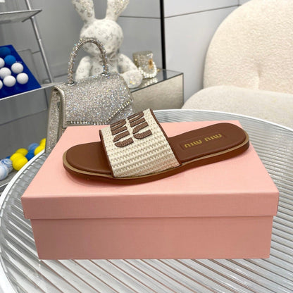 Slippers Brown Leather With Sedge Straps