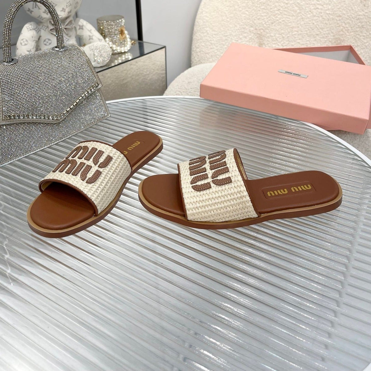 Slippers Brown Leather With Sedge Straps