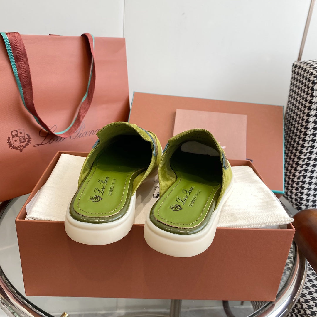 LP CHARMS WALK BABOUCHE LOAFERS CHARTREUSE SUEDE