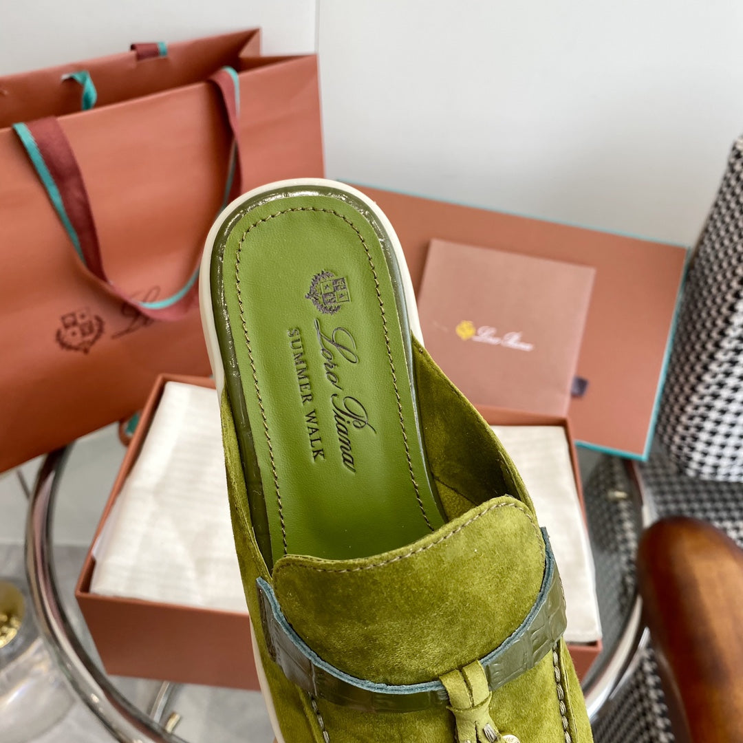 LP CHARMS WALK BABOUCHE LOAFERS CHARTREUSE SUEDE