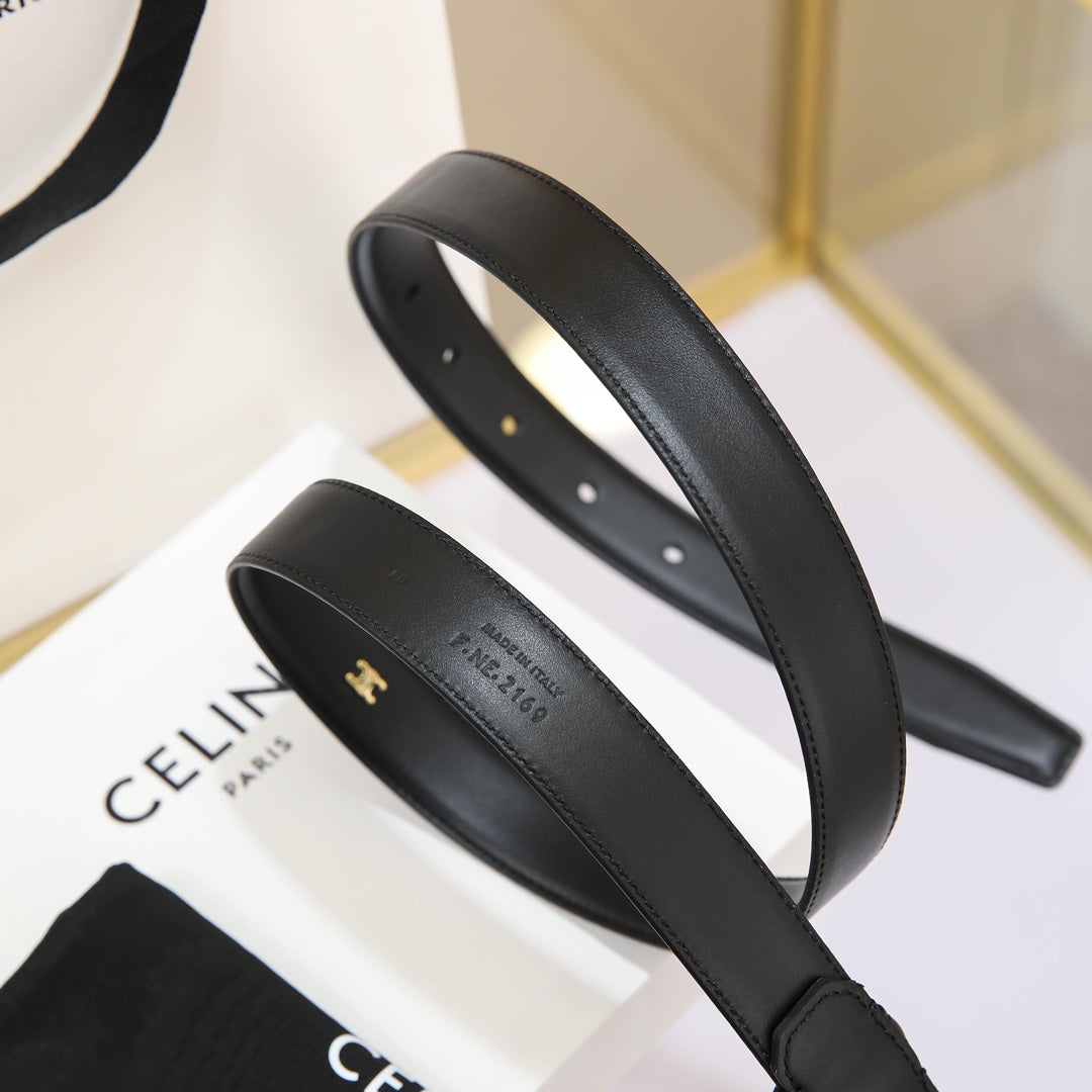 CL MEDIUM 25 MM MARCO BELT WITH STRASS IN BLACK CALFSKIN GOLD HARDWARE