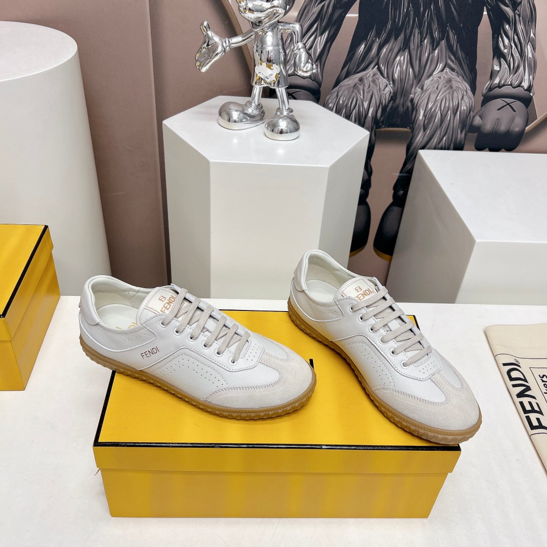 FENDI FLIGHT SNEAKER IN WHITE SUEDE AND LAMBSKIN
