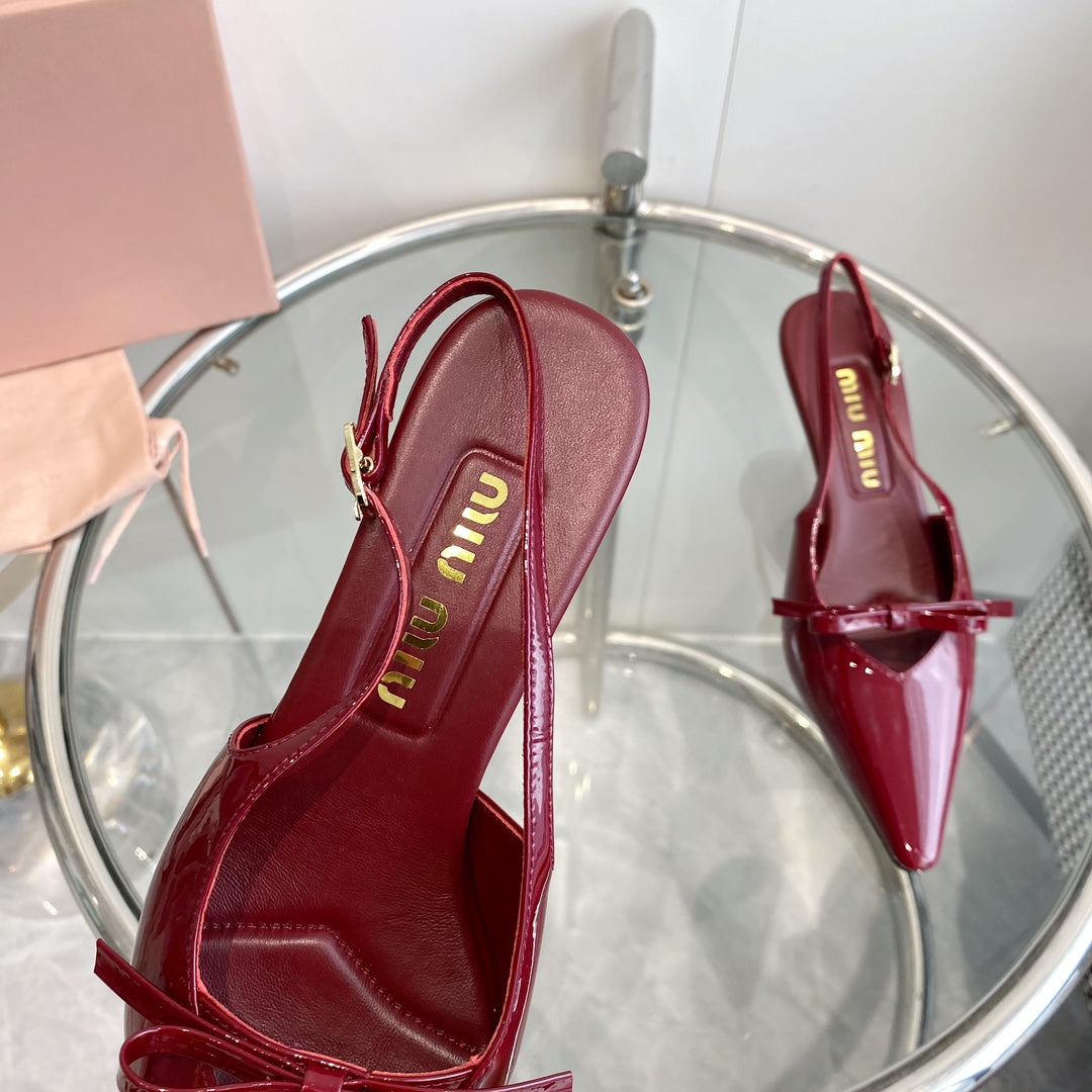 HIGH-SLINGBACK POINTED TOE SANDALS RUBY COWHIDE WITH BOW