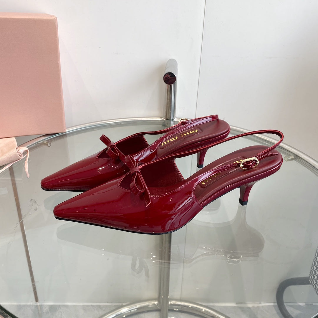 HIGH-SLINGBACK POINTED TOE SANDALS RUBY COWHIDE WITH BOW