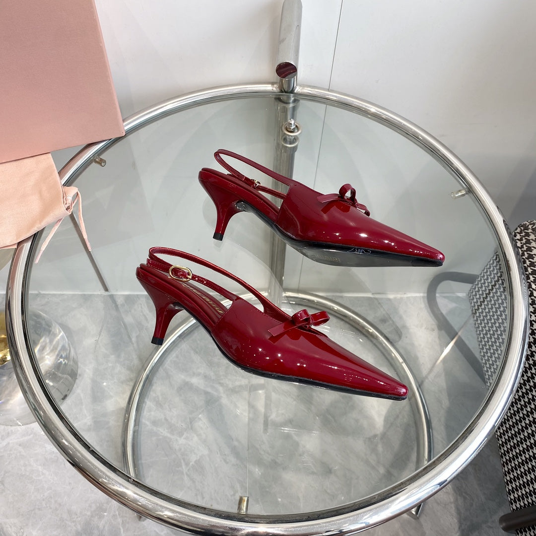 HIGH-SLINGBACK POINTED TOE SANDALS RUBY COWHIDE WITH BOW