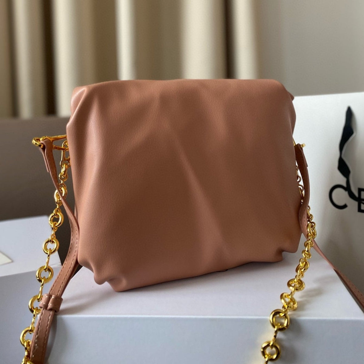 LOE MINI PUFFER GOYA 23 BAG IN CAMEL SHINY NAPPA LAMBSKIN