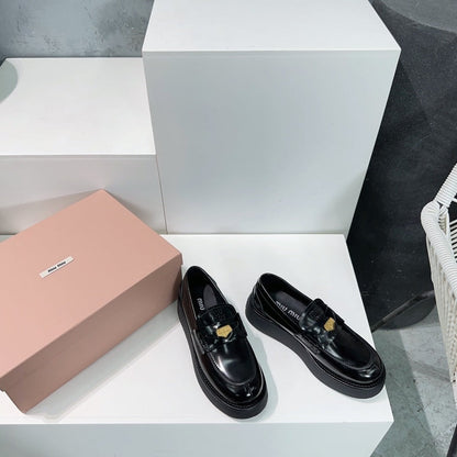 Thick-Soled Loafers Shoes Black Cowhide