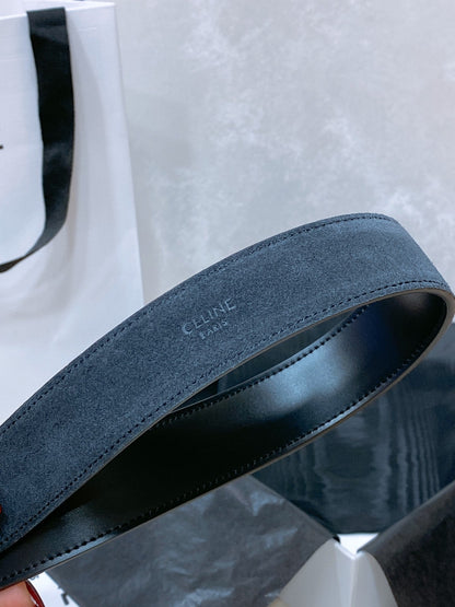 CL LARGE 30 MM TRIOMPHE BELT IN BLACK AND SILVER HARDWARE