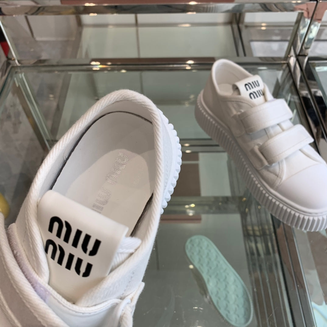 Thick-Soled Denim Sneakers White