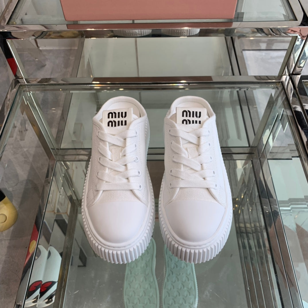 Mule Shoes White Canvas