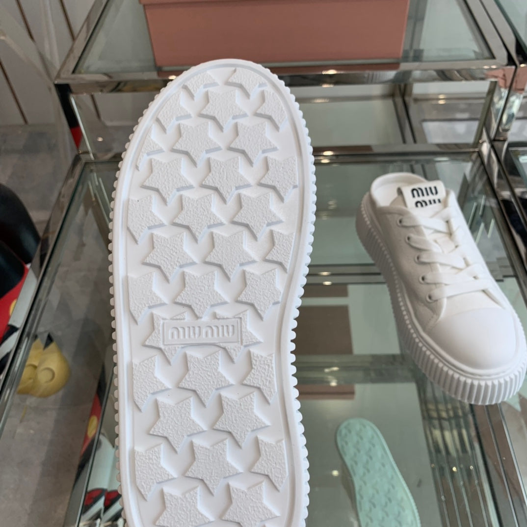 Mule Shoes White Canvas