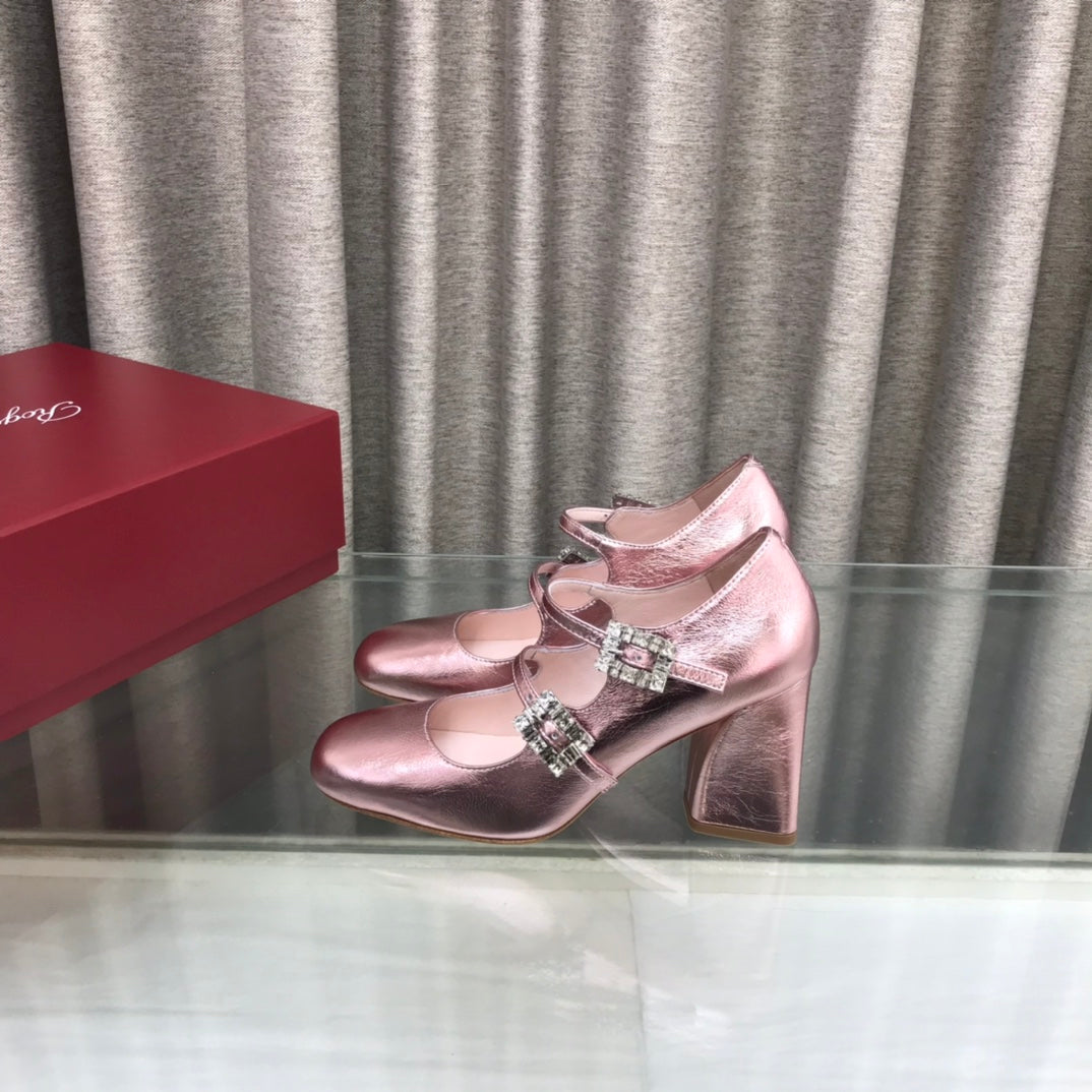 LP ROGER VIVIER SANDAL METALLIC PINK LEATHER