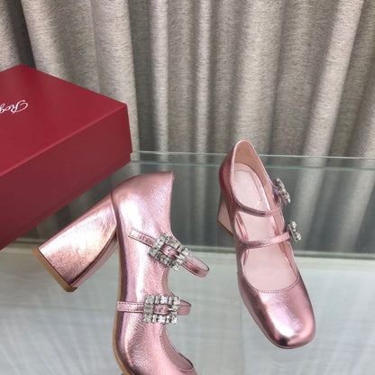 LP ROGER VIVIER SANDAL METALLIC PINK LEATHER