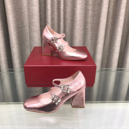 LP ROGER VIVIER SANDAL METALLIC PINK LEATHER