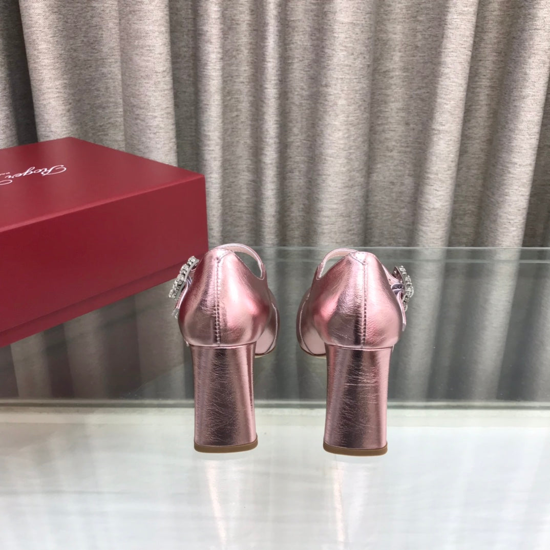 LP ROGER VIVIER SANDAL METALLIC PINK LEATHER