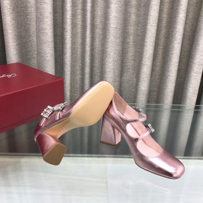 LP ROGER VIVIER SANDAL METALLIC PINK LEATHER