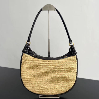 GEMELLI SHOULDER BAG 36 IN BEIGE RAFFIA AND FONDANT LAMBSKIN