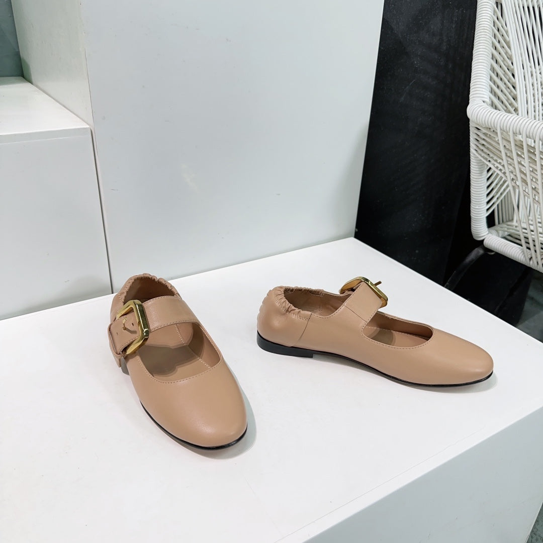 ASTAIRE MARY-JANE BALLERINA IN CAMEL BEIGE CALFSKIN