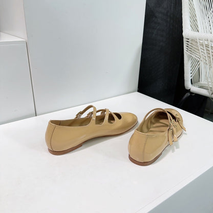 FLAT MARY JANE IN SEPIA TAN CALFSKIN