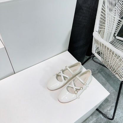 FLAT MARY JANE IN WHITE CALFSKIN