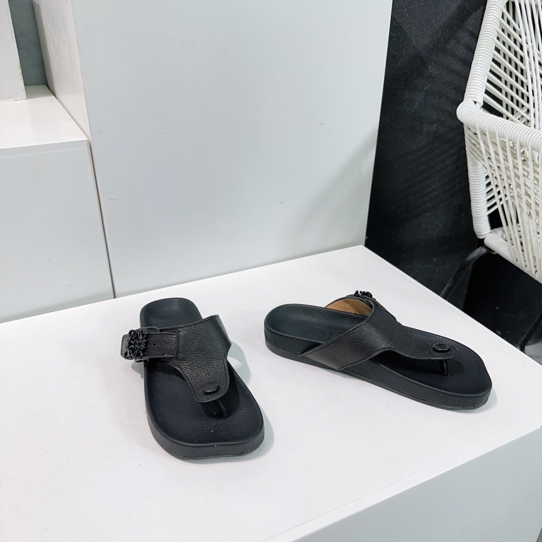 LW THONG SANDALS BLACK CALFSKIN