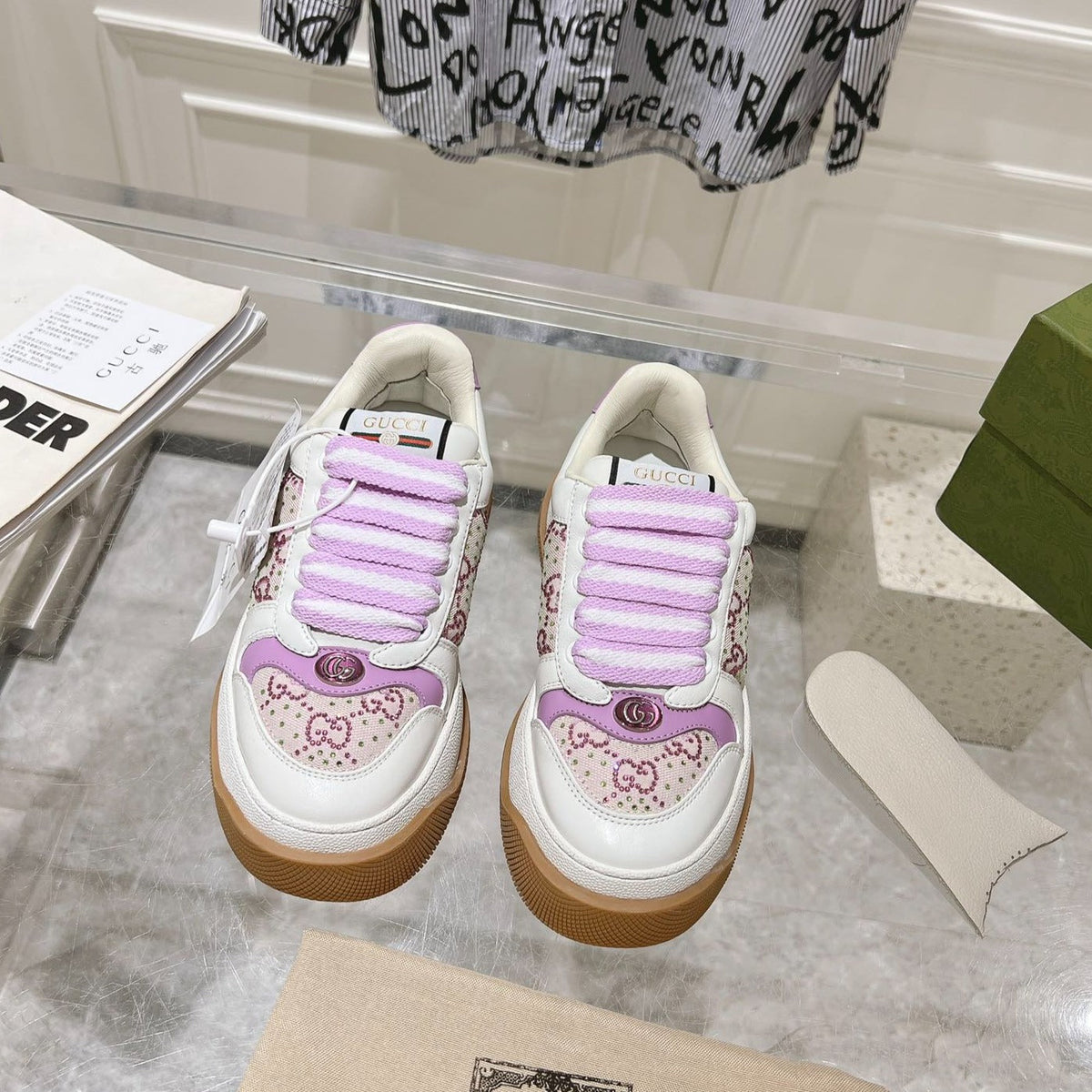 GG SCREENER 50 SNEAKER WHITE AND PURPLE CALFSKIN